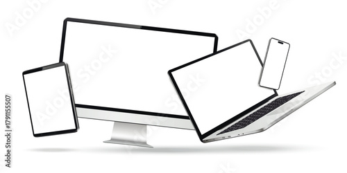 Smartphone, tablet, laptop and computer with levitation effect