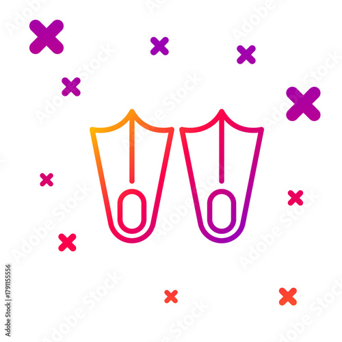 Color line Rubber flippers for swimming icon isolated on white background. Diving equipment. Extreme sport. Diving underwater equipment. Gradient random dynamic shapes. Vector