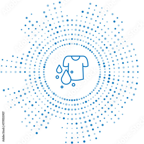 Blue line Dirty t-shirt icon isolated on white background. Abstract circle random dots. Vector