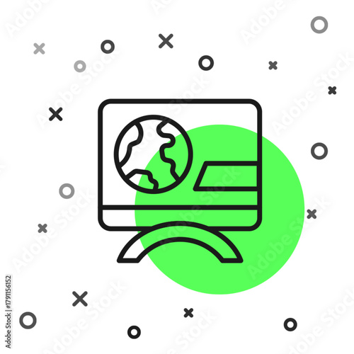 Black line Breaking news icon isolated on white background. News on television. News anchor broadcasting. Mass media. Evening news. Vector