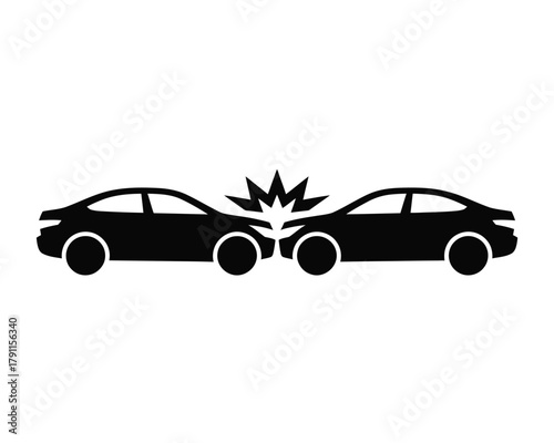 Automobile accident collision icon with two vehicles crashing