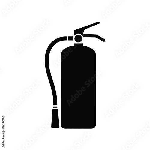 A simple black silhouette of a fire extinguisher icon for safety and emergency signs