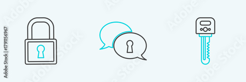 Set line Key, Lock and Protection of personal data icon. Vector