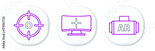 Set line Ar, augmented reality, Target sport and Computer monitor icon. Vector