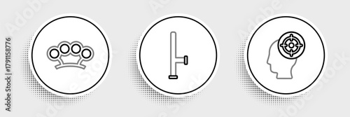 Set line Target sport, Brass knuckles and Police rubber baton icon. Vector