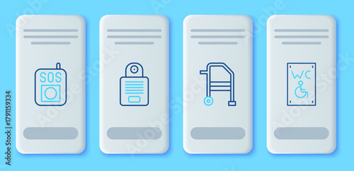 Set line Intercom, Walker, Press the SOS button and Separated toilet for disabled icon. Vector