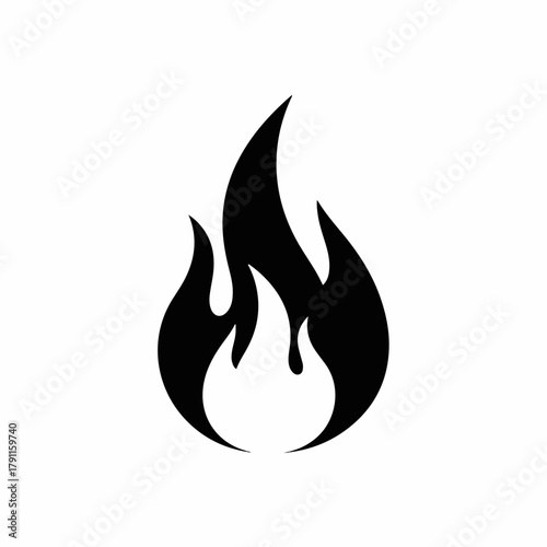 Bold flame symbol in black representing fire, dynamic design with three elegant flame shapes. Flame illustration captures intensity, ideal for marketing or promotional materials emphasizing discounts.