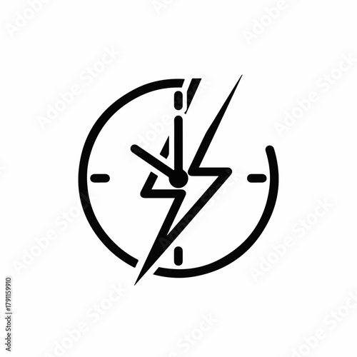 Energy icon featuring a lightning bolt integrated into a clock design, symbolizing speed and efficiency. The clock emphasizes the concept of time management and quick decision-making,