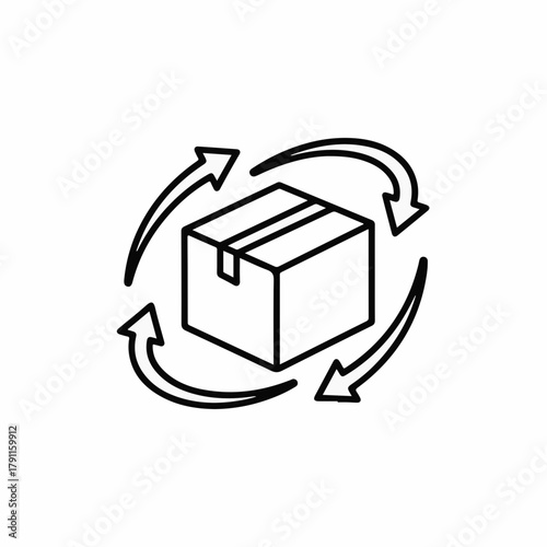 Delivery package with return arrows indicating product exchange process. Delivery package represents easy return process for online shopping experience.