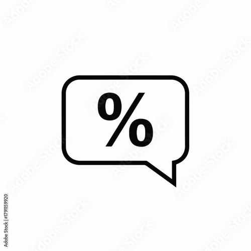 Discount speech bubble icon with percentage symbol showing promotional offers. Discount icon signifies savings, deals, and special price reductions.