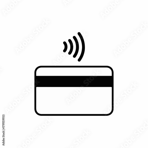 Contactless payment card with wave symbol indicating technology. Payment card design features wireless payment capabilities, enhancing convenience and speed for transactions.