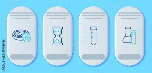 Set line Old hourglass, Test tube, with toxic liquid and icon. Vector