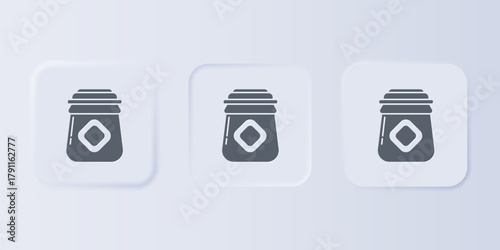 Grey Jar of honey icon isolated on grey background. Food bank. Sweet natural food symbol. Set icons in square buttons. Vector