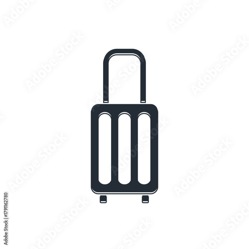 Black Suitcase for travel icon isolated on white background. Traveling baggage sign. Travel luggage icon. Vector
