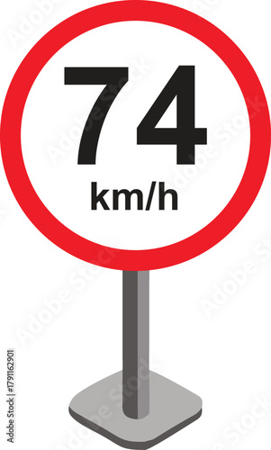 Foto Speed limit sign 74 km/h icon vector illustration on white background