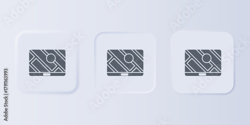 Grey Infographic of city map navigation icon isolated on grey background. Mobile App Interface concept design. Geolacation concept. Set icons in square buttons. Vector