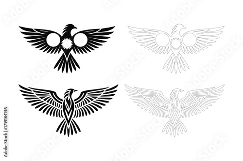 Stylized eagle and phoenix designs