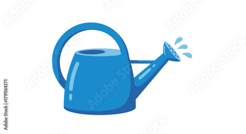 Illustration of a blue watering can with water droplets falling