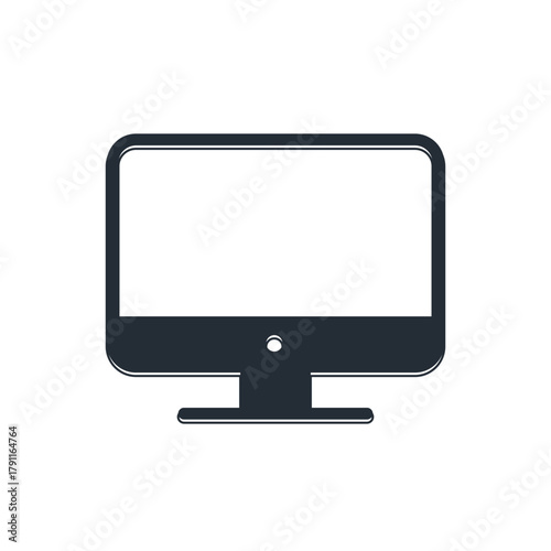 Black Computer monitor screen icon isolated on white background. Electronic device. Front view. Vector