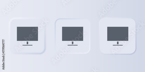 Grey Computer monitor screen icon isolated on grey background. Electronic device. Front view. Set icons in square buttons. Vector