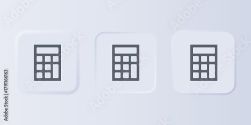 Grey Calculator icon isolated on grey background. Accounting symbol. Business calculations mathematics education and finance. Set icons in square buttons. Vector