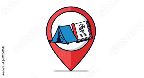 Camping location pin with tent and book icon. Free Download Camping location pin with tent and book icon. - GFXLoad