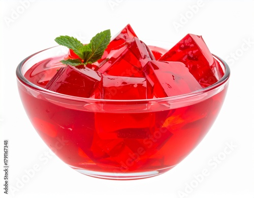 Red Jelly Cubes in Glass Bowl