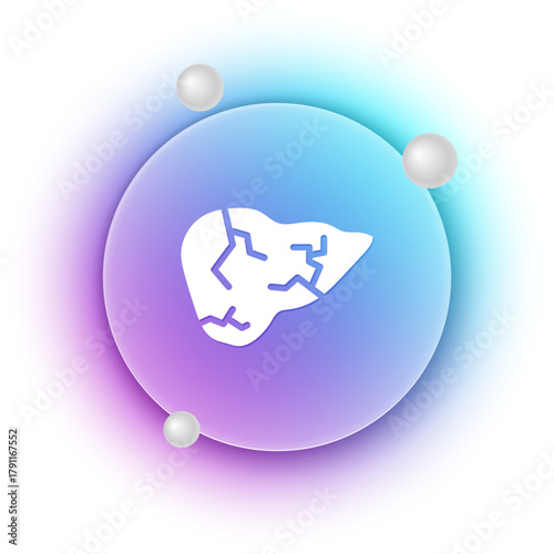 White Hepatitis virus on the human liver icon isolated on white background. World Hepatitis Day. Blue and purple gradient circle background. Vector