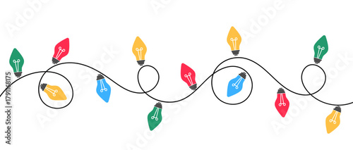 Garland with colored bulbs on a white background