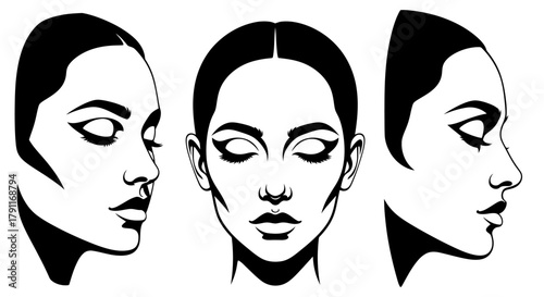Beautiful Woman's Face with Closed Eyes - High Contrast Vector Portrait for Beauty, Makeup, and Spa Design