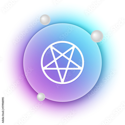 White Pentagram in a circle icon isolated on white background. Magic occult star symbol. Blue and purple gradient circle background. Vector