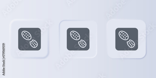 Grey Human footprints shoes icon isolated on grey background. Shoes sole. Set icons in square buttons. Vector