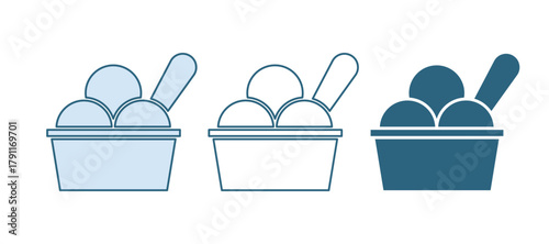 Blue Ice cream in the bowl icon isolated on white background. Sweet symbol. Vector