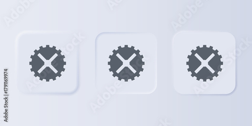 Grey Bicycle sprocket crank icon isolated on grey background. Set icons in square buttons. Vector