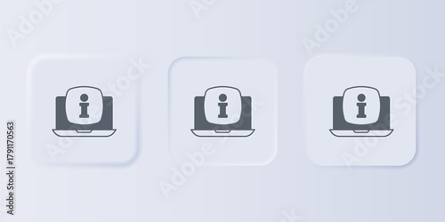 Grey Laptop with information icon isolated on grey background. Set icons in square buttons. Vector