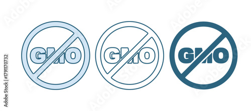 Blue No GMO icon isolated on white background. Genetically modified organism acronym. Dna food modification. Vector