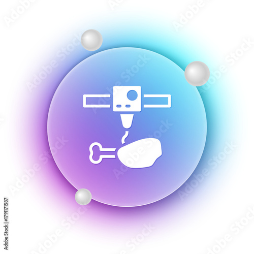 White 3D printer chicken leg icon isolated on white background. 3d printing. Blue and purple gradient circle background. Vector