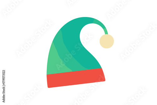 Colorful elf hat with a green and red design for festive holiday celebrations and decorations