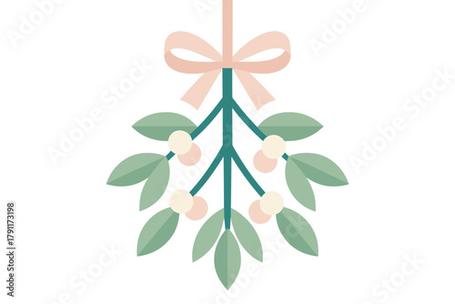 Festive mistletoe decoration hanging with a cute bow, symbolizing love and joy during holiday celebrations