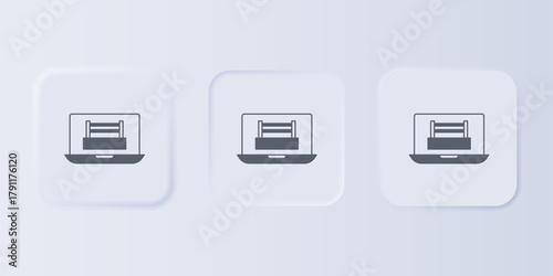 Grey Boxing ring show at laptop icon isolated on grey background. Set icons in square buttons. Vector