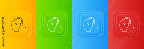 White Finding a problem in psychology icon isolated on colorful background. Set icons in square buttons. Vector