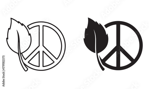 Peace Leaf Icons for Preventing Environmental Exploitation in thin line and filled Vector
