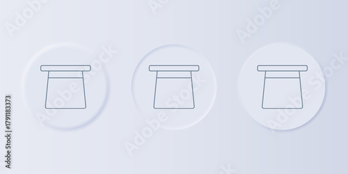 Grey Magic hat icon isolated on grey background. Magic trick. Mystery entertainment concept. Set icons in square buttons. Vector