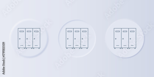 Grey Locker or changing room for hockey, football, basketball team or workers icon isolated on grey background. Set icons in square buttons. Vector
