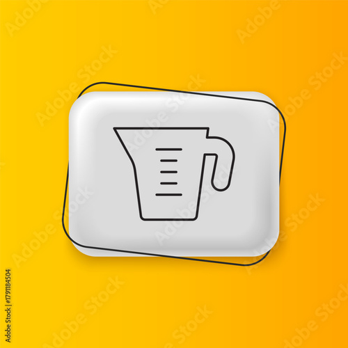 Black Measuring cup to measure dry and liquid food icon isolated on yellow background. Plastic graduated beaker with handle. Silver rectangle button. Vector