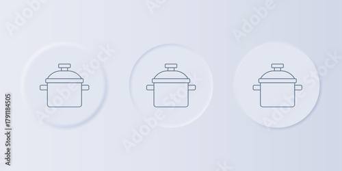 Grey Cooking pot icon isolated on grey background. Boil or stew food symbol. Set icons in square buttons. Vector