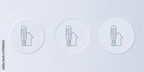 Grey Meteorology thermometer measuring icon isolated on grey background. Thermometer equipment showing hot or cold weather. Set icons in square buttons. Vector