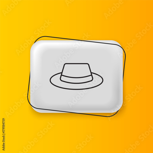 Black Man hat with ribbon icon isolated on yellow background. Silver rectangle button. Vector
