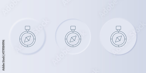 Grey Compass icon isolated on grey background. Windrose navigation symbol. Wind rose sign. Set icons in square buttons. Vector