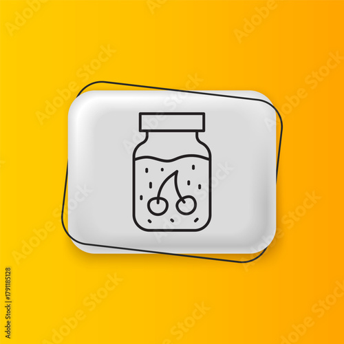 Black Jam jar icon isolated on yellow background. Silver rectangle button. Vector